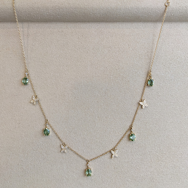 2.09 Ct. Peridot Natural Diamond Pave Necklace, 14K Yellow Gold