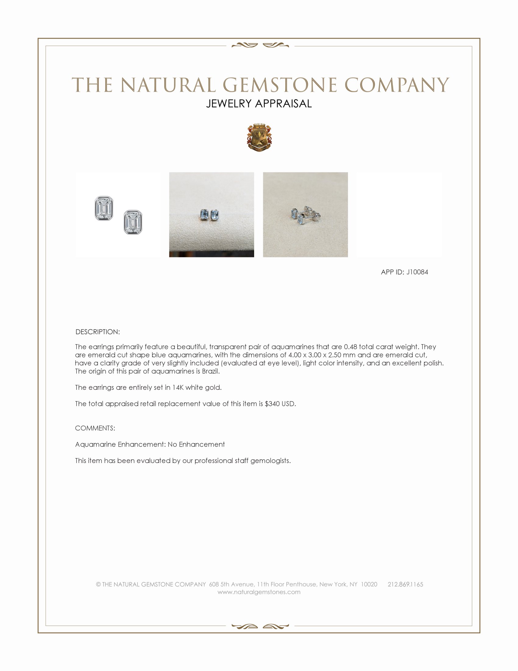 0.48 Ct.Tw. Blue Aquamarine Studs Earrings, 14K White Gold