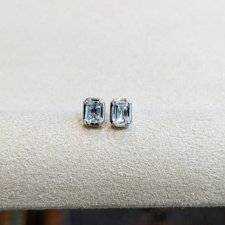 0.48 Ct.Tw. Aquamarine Studs Earrings, 14K White Gold