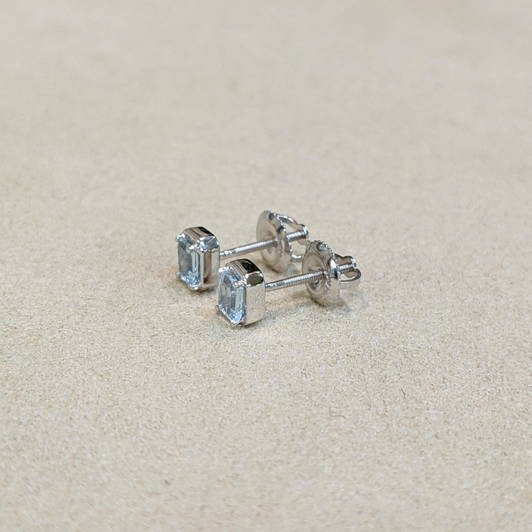 0.48 Ct.Tw. Aquamarine Studs Earrings, 14K White Gold