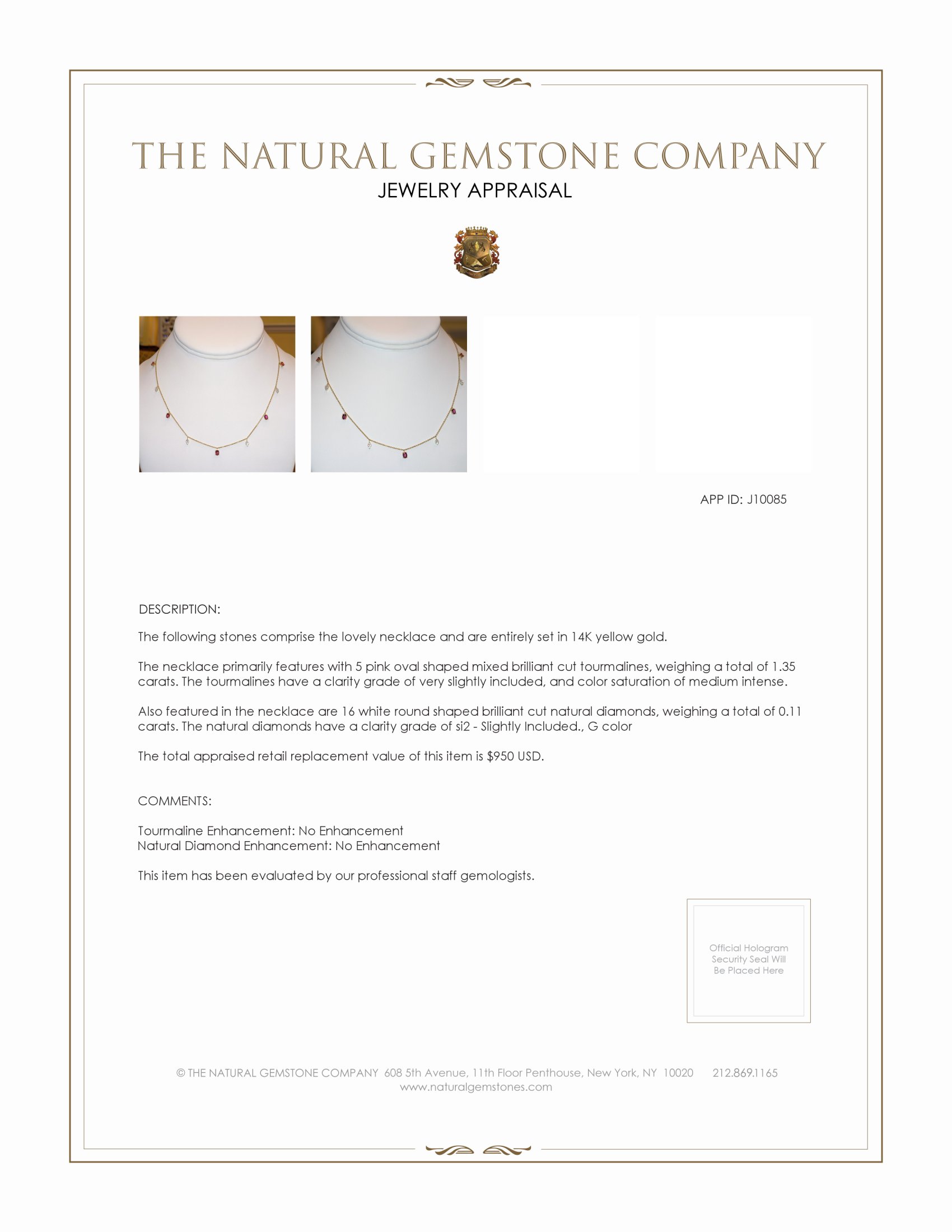 1.35 Ct. Tourmaline Natural Diamond Accent Stones Necklace, 14K Yellow Gold