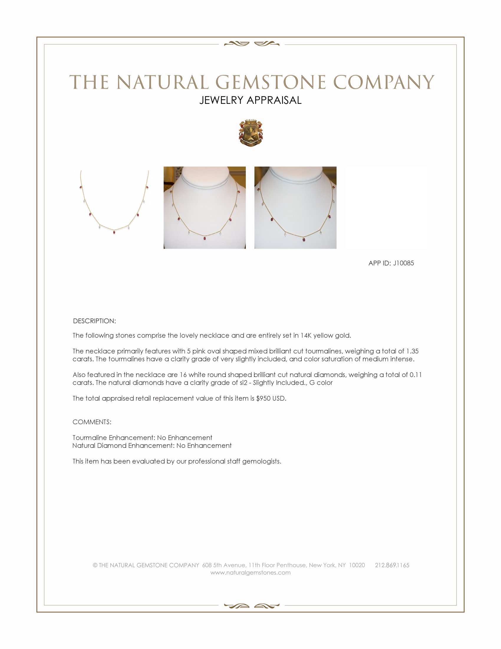 1.35 Ct. Pink Tourmaline and Natural Diamond Accent Stones Necklace, 14K Yellow Gold