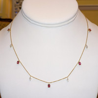 1.35 Ct. Pink Tourmaline and Natural Diamond Accent Stones Necklace, 14K Yellow Gold Image