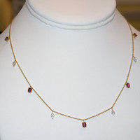 1.35 Ct. Pink Tourmaline and Natural Diamond Accent Stones Necklace, 14K Yellow Gold Image