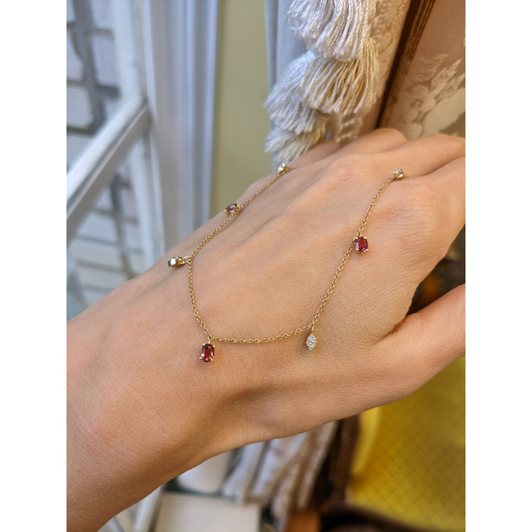 1.35 Ct. Tourmaline Natural Diamond Accent Stones Necklace, 14K Yellow Gold