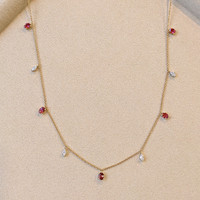 1.35 Ct. Tourmaline Natural Diamond Accent Stones Necklace, 14K Yellow Gold Life Style
