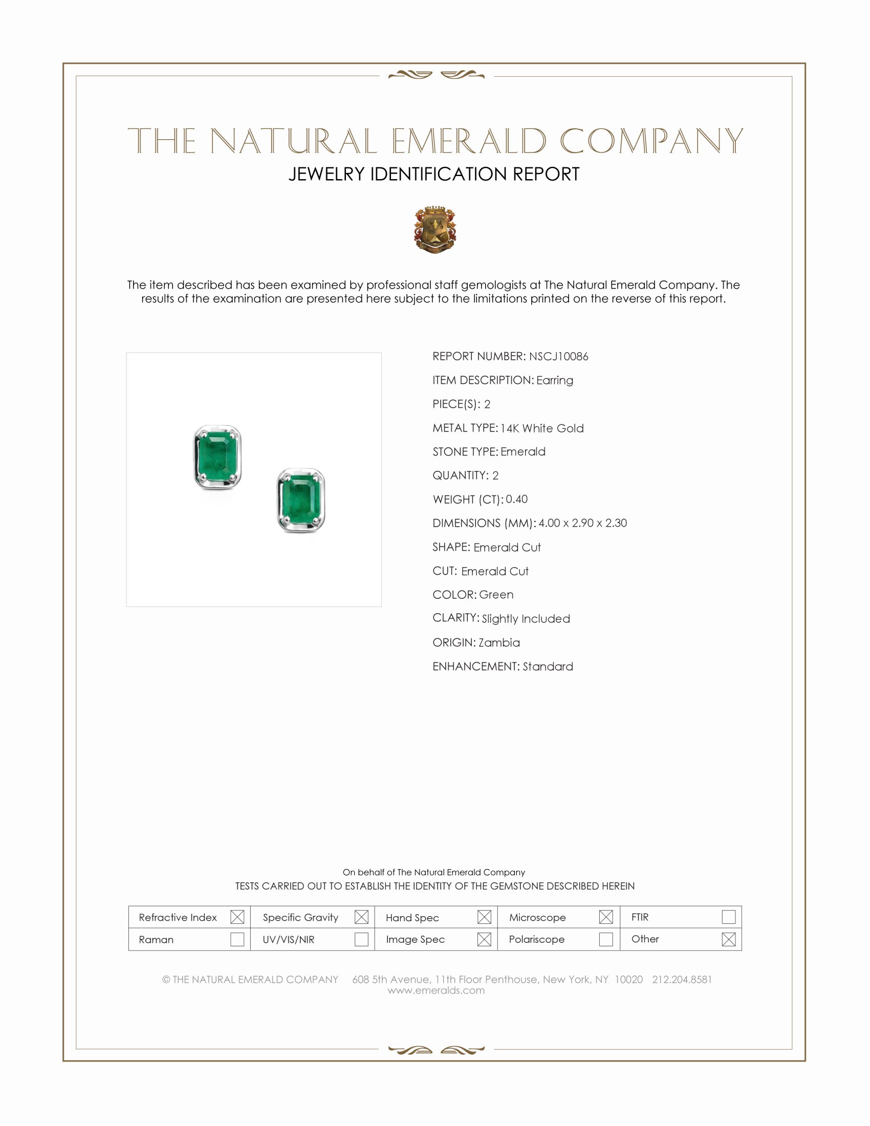 0.40 Ct.Tw. Emerald Studs Earrings, 14K White Gold