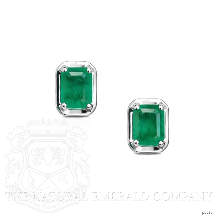 0.40 Ct.Tw. Emerald Studs Earrings, 14K White Gold