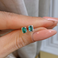 0.40 Ct.Tw. Emerald Studs Earrings, 14K White Gold Life Style