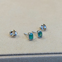 0.40 Ct.Tw. Emerald Studs Earrings, 14K White Gold Life Style