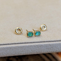 0.49 Ct.Tw. Emerald Studs Earrings, 14K Yellow Gold Life Style
