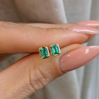 0.49 Ct.Tw. Emerald Studs Earrings, 14K Yellow Gold Life Style