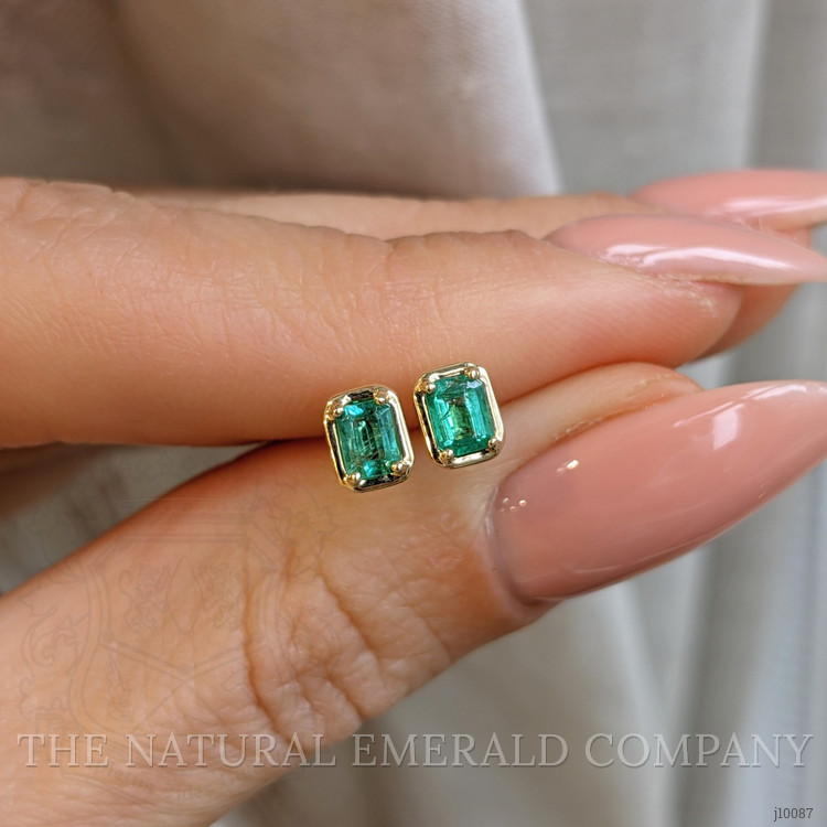 0.49 Ct.Tw. Emerald Studs Earrings, 14K Yellow Gold