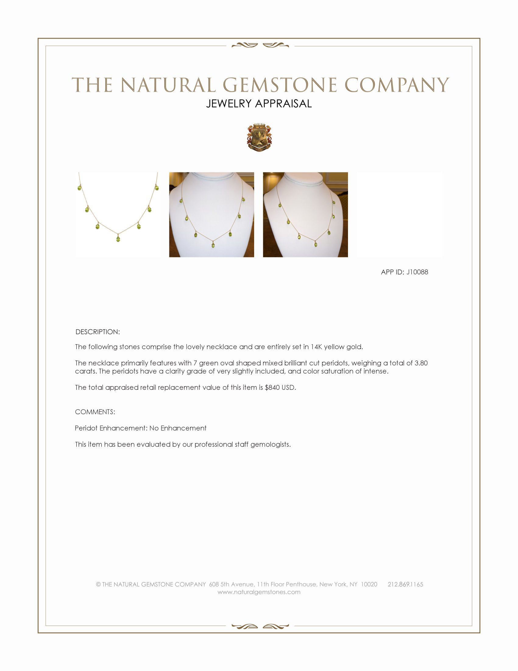 3.80 Ct. Green Peridot Accent Stones Necklace, 14K Yellow Gold