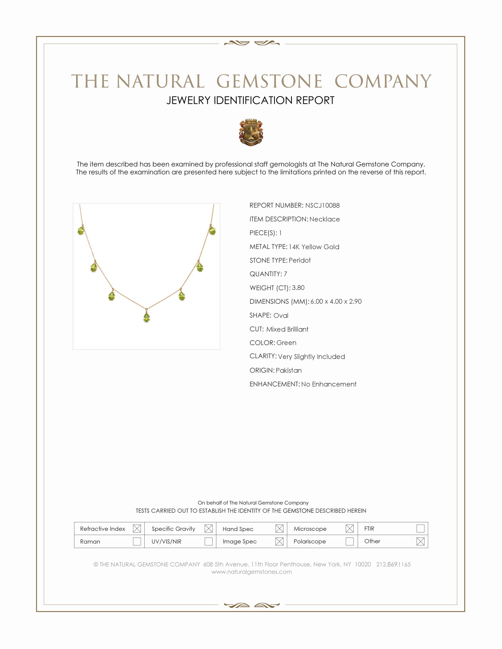 3.80 Ct. Green Peridot Accent Stones Necklace, 14K Yellow Gold