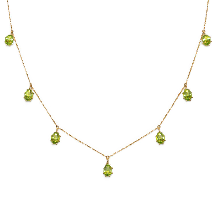 3.80 Ct. Green Peridot Accent Stones Necklace, 14K Yellow Gold