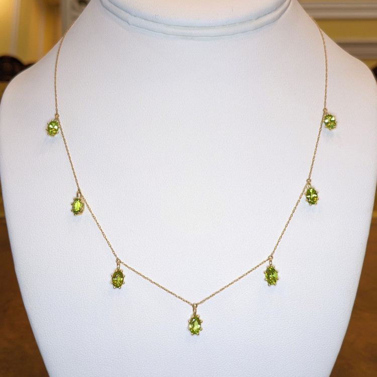 3.80 Ct. Green Peridot Accent Stones Necklace, 14K Yellow Gold