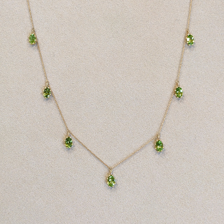3.80 Ct. Peridot Accent Stones Necklace, 14K Yellow Gold