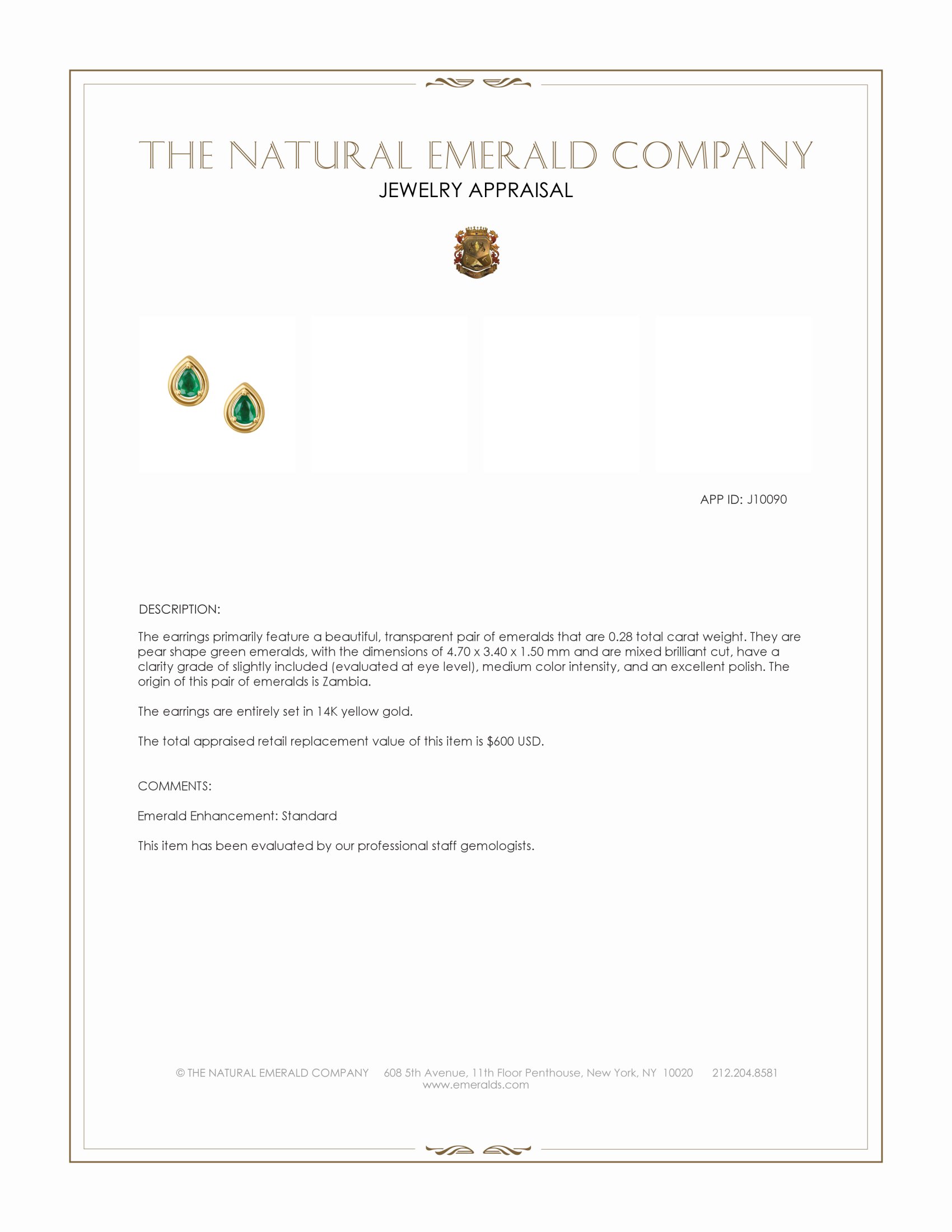 0.28 Ct.Tw. Emerald Studs Earrings, 14K Yellow Gold