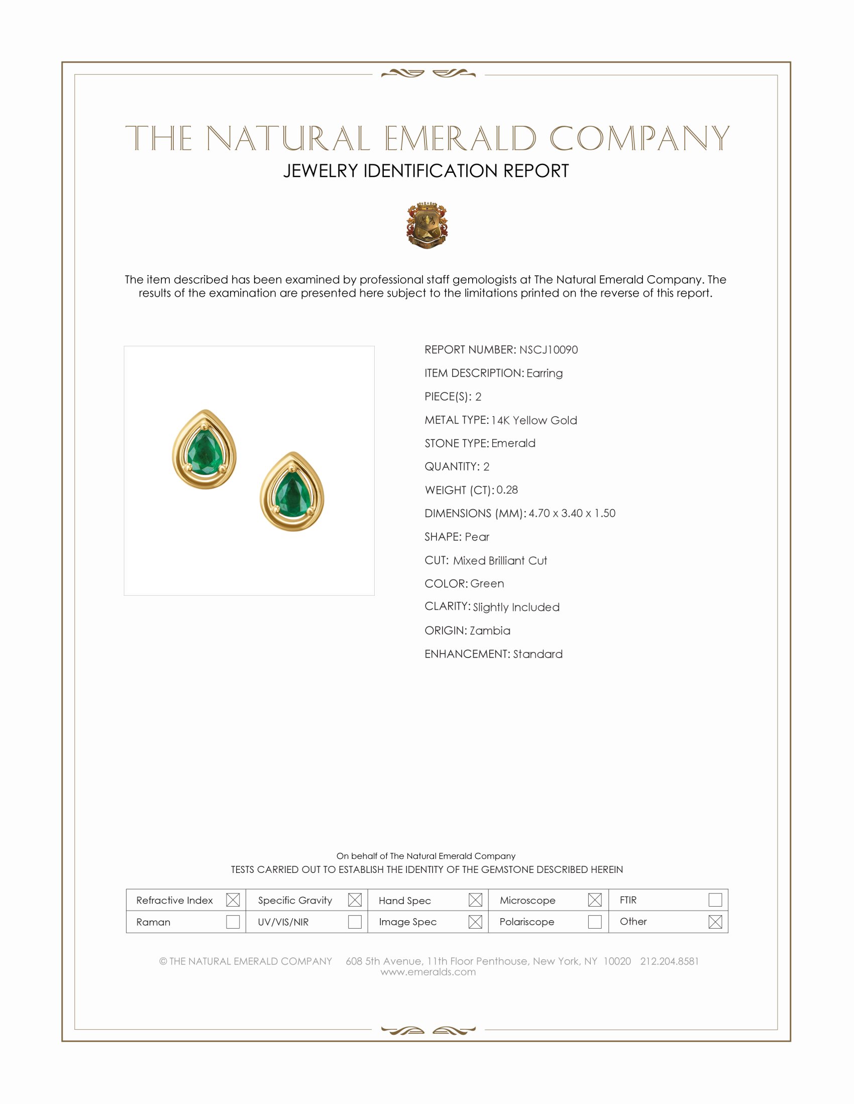 0.28 Ct.Tw. Emerald Studs Earrings, 14K Yellow Gold