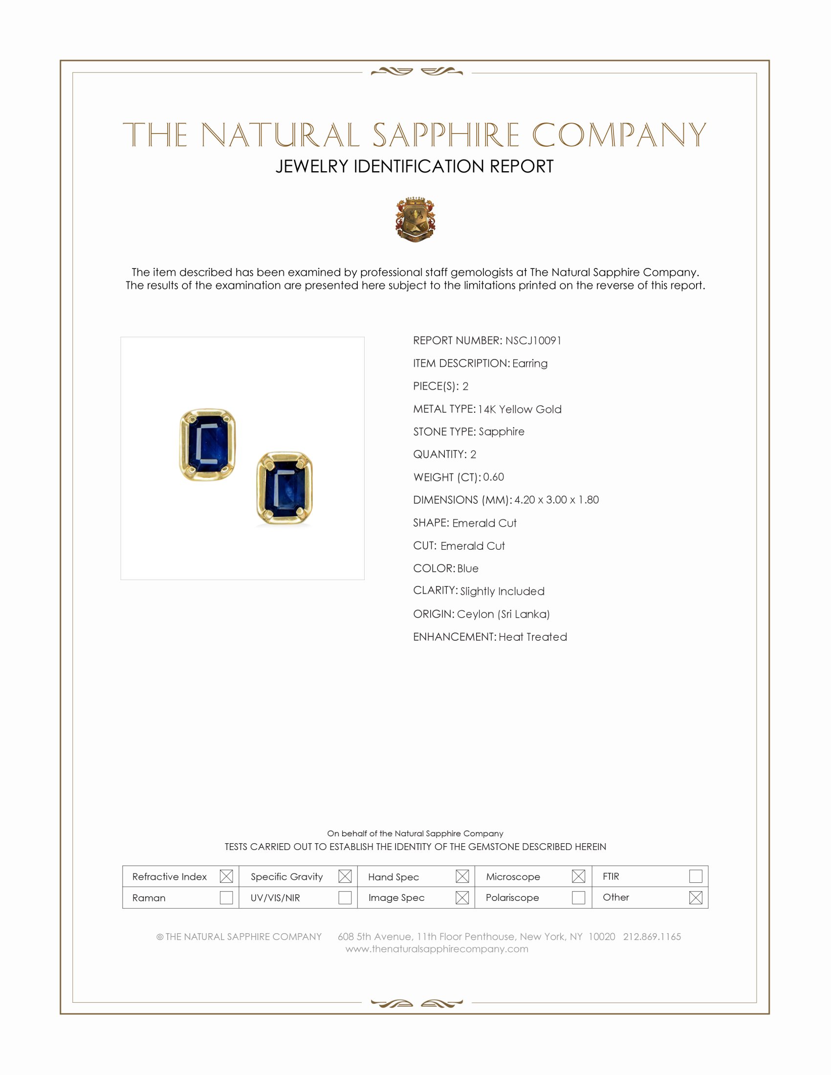 0.60 Ct.Tw. Blue Sapphire Studs Earrings, 14K Yellow Gold