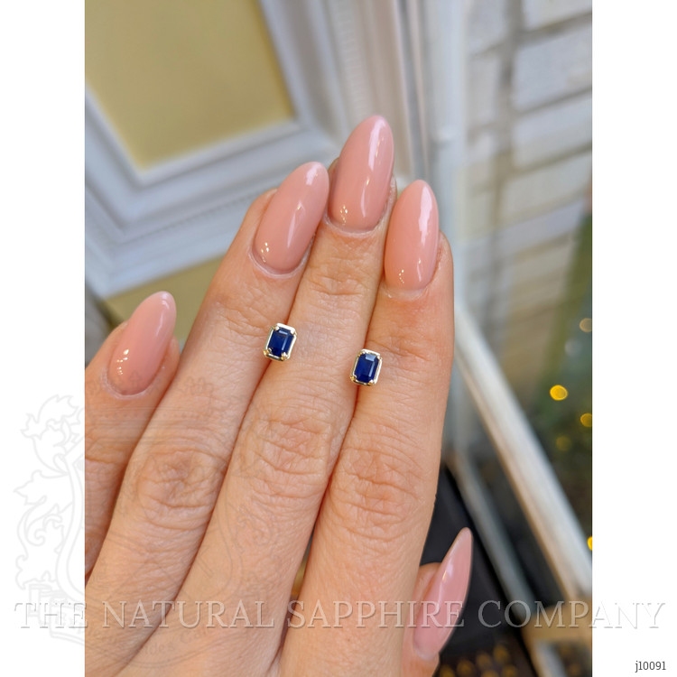 0.60 Ct.Tw. Blue Sapphire Studs Earrings, 14K Yellow Gold