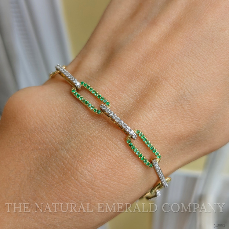 0.82 Ct.Tw. Emerald Natural Diamond Pave Bracelet, 14K Yellow Gold