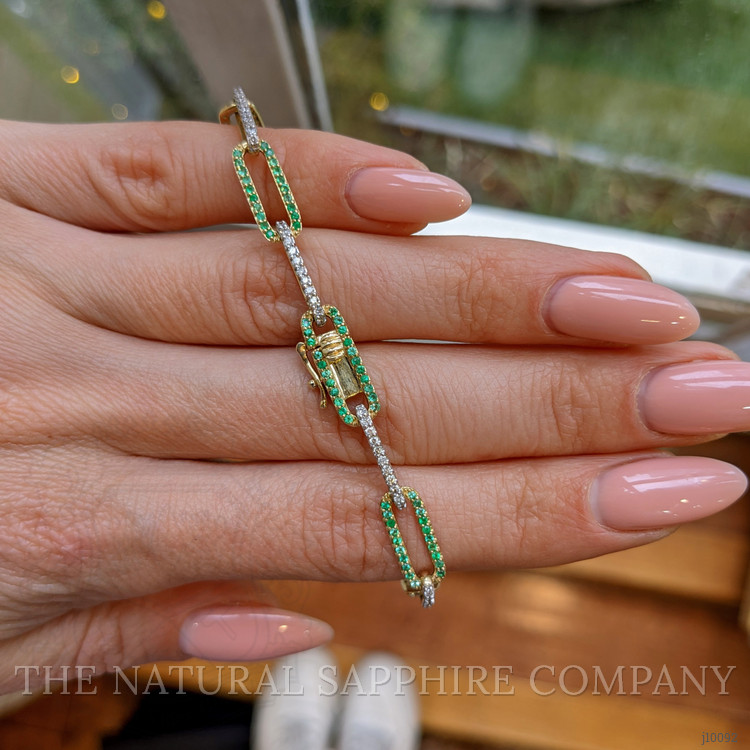 0.82 Ct.Tw. Emerald Natural Diamond Pave Bracelet, 14K Yellow Gold