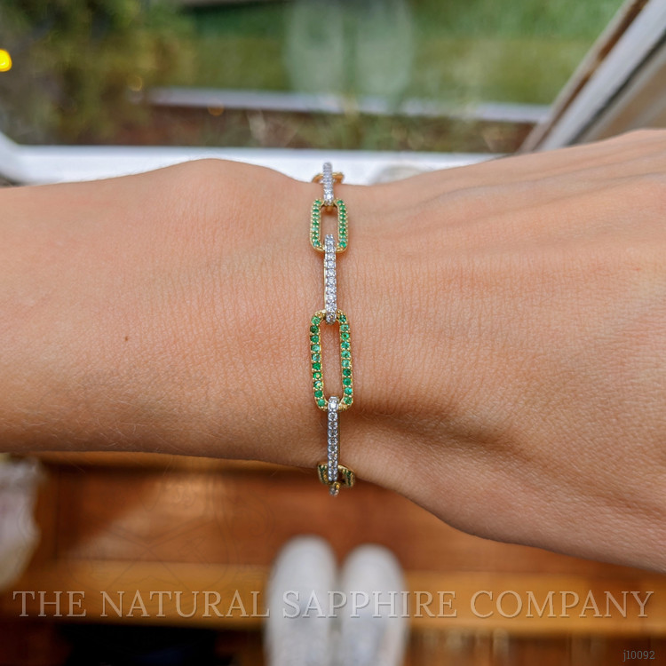 0.82 Ct.Tw. Emerald Natural Diamond Pave Bracelet, 14K Yellow Gold