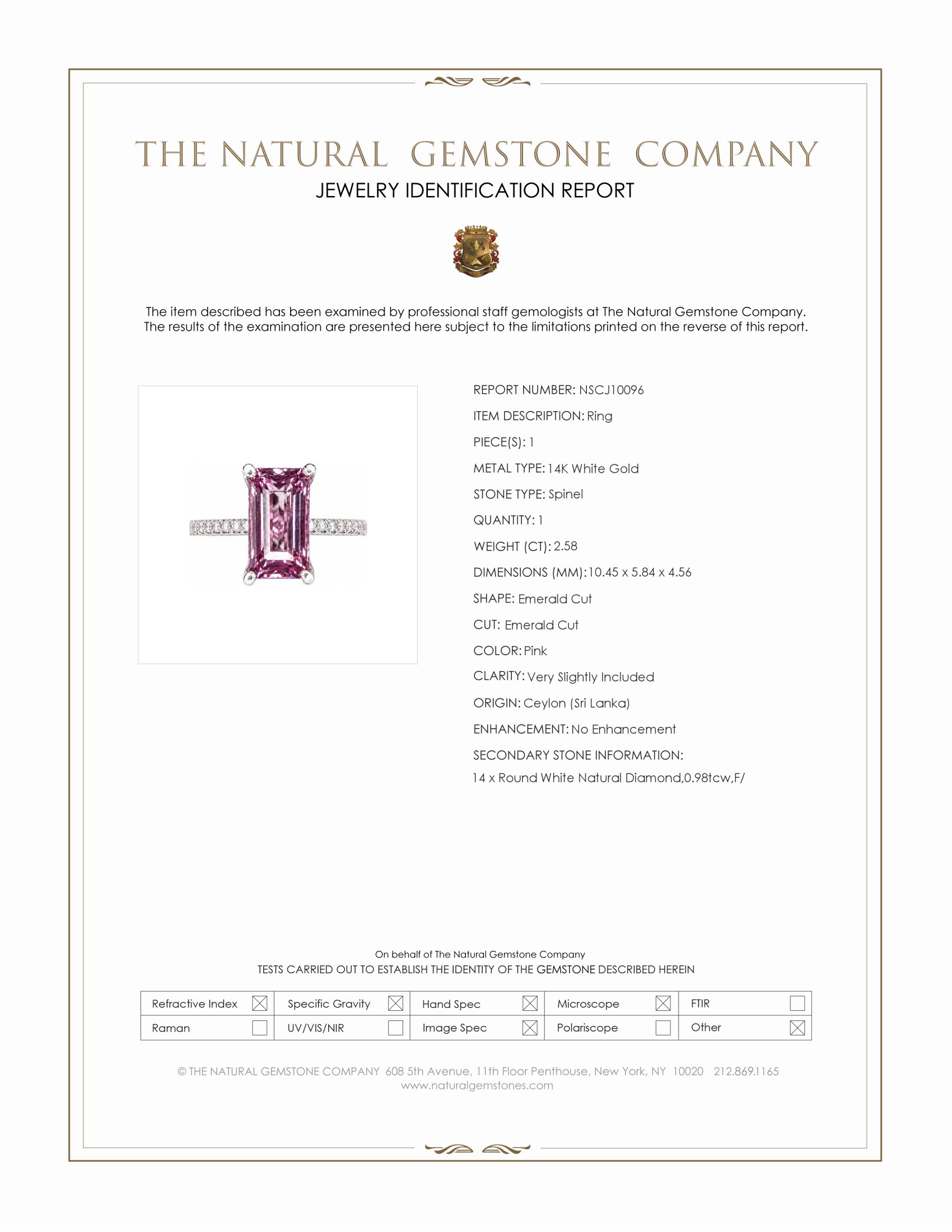 2.58 Ct. Pink Spinel and Natural Diamond Pave Ring, 14K White Gold
