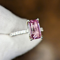 2.58 Ct. Pink Spinel and Natural Diamond Pave Ring, 14K White Gold Image