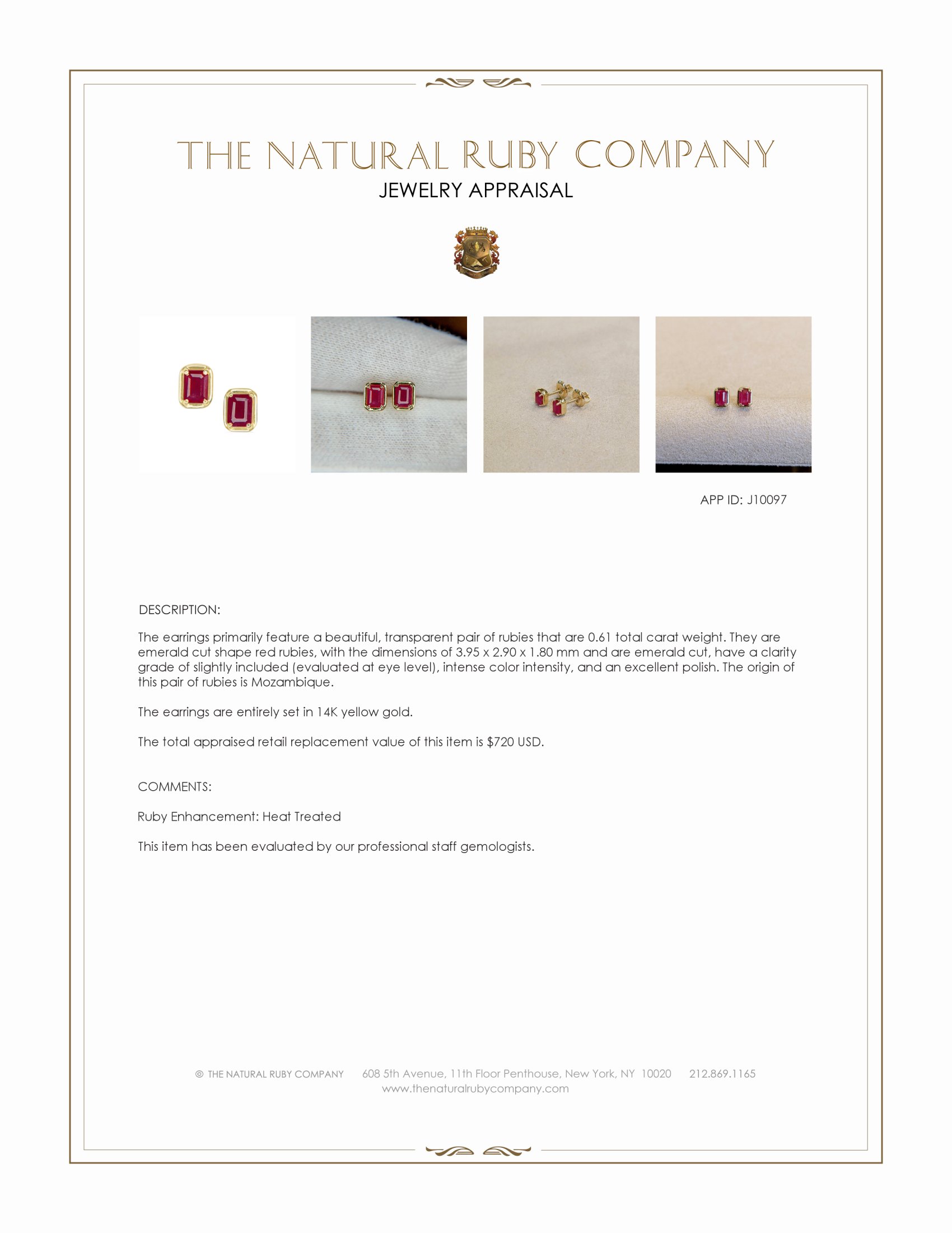 0.61 Ct.Tw. Ruby Studs Earrings, 14K Yellow Gold