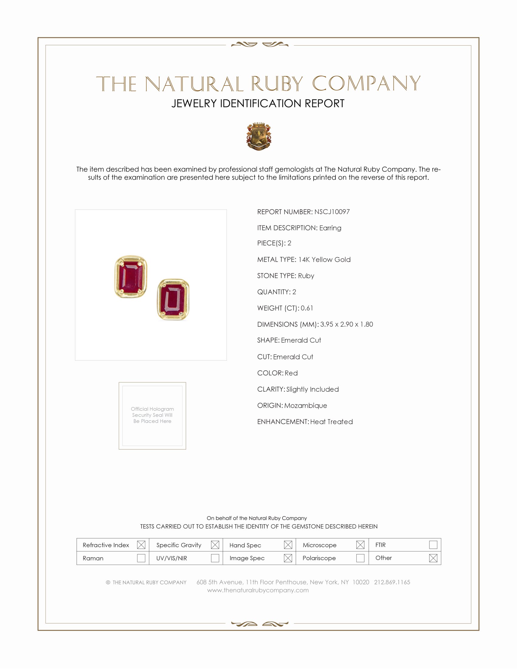 0.61 Ct.Tw. Ruby Studs Earrings, 14K Yellow Gold