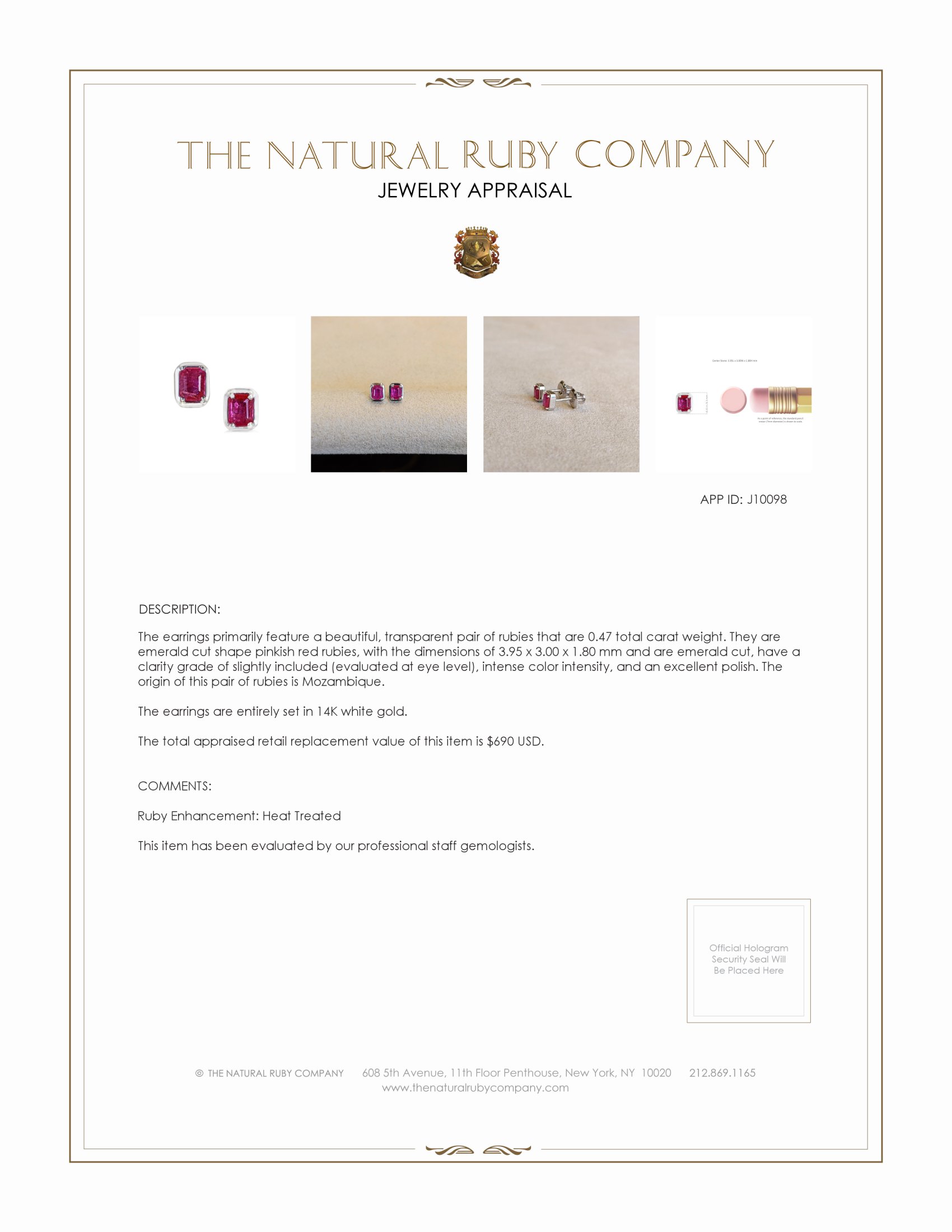 0.47 Ct.Tw. Ruby Studs Earrings, 14K White Gold