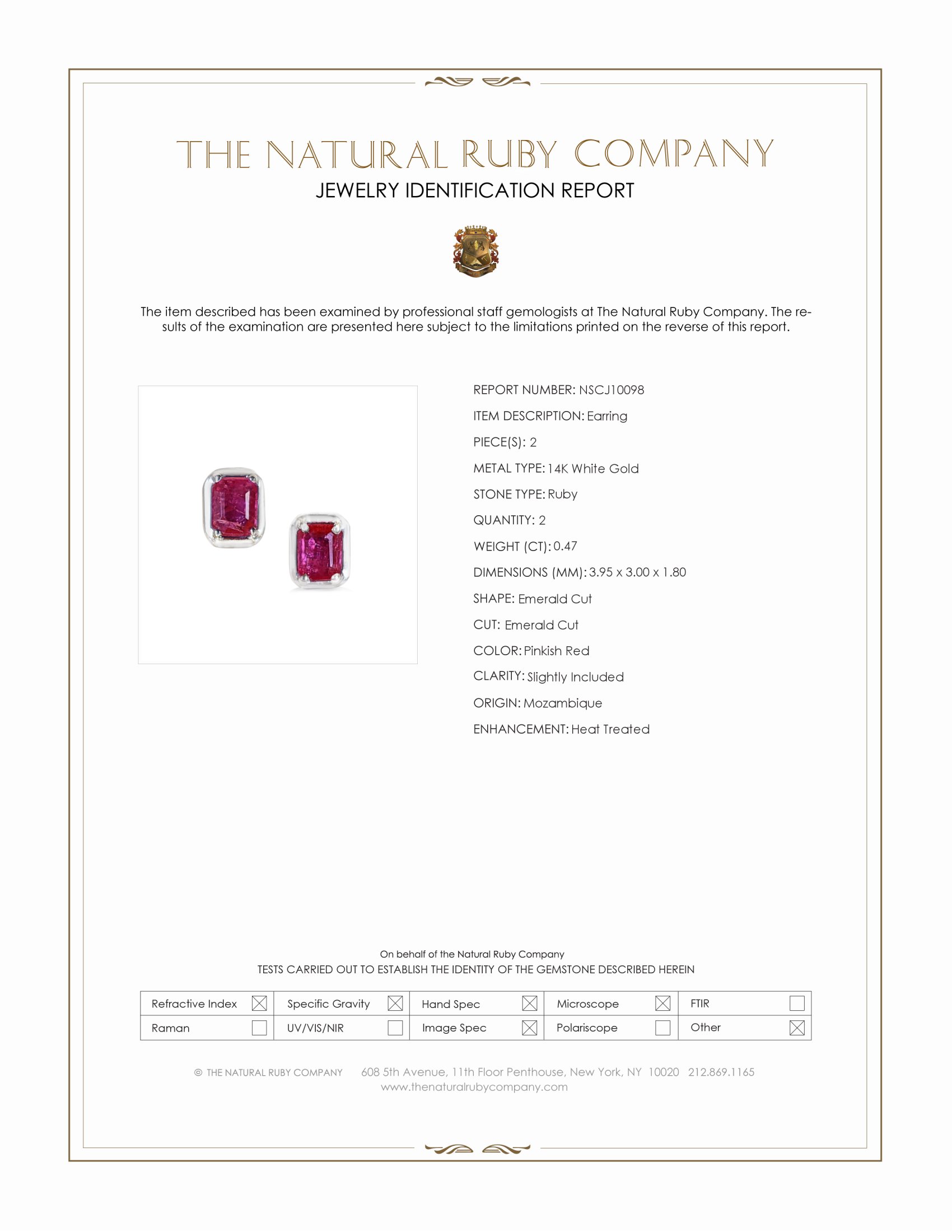 0.47 Ct.Tw. Pinkish Red Ruby Studs Earrings, 14K White Gold