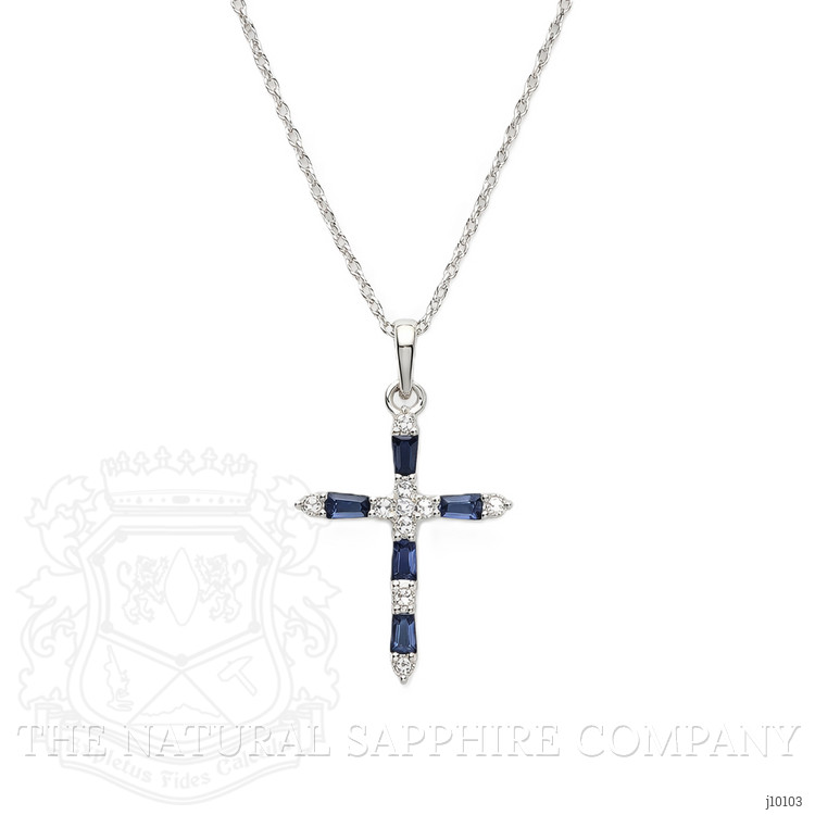 0.25 Ct. Blue Sapphire and Natural Diamond Religious Pendant, 14K White Gold