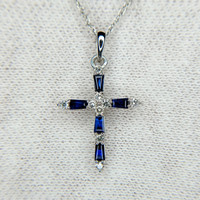 0.25 Ct. Blue Sapphire and Natural Diamond Religious Pendant, 14K White Gold Image
