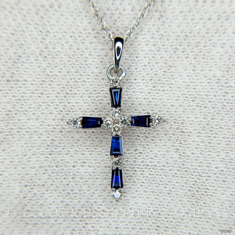 0.25 Ct. Blue Sapphire and Natural Diamond Religious Pendant, 14K White Gold