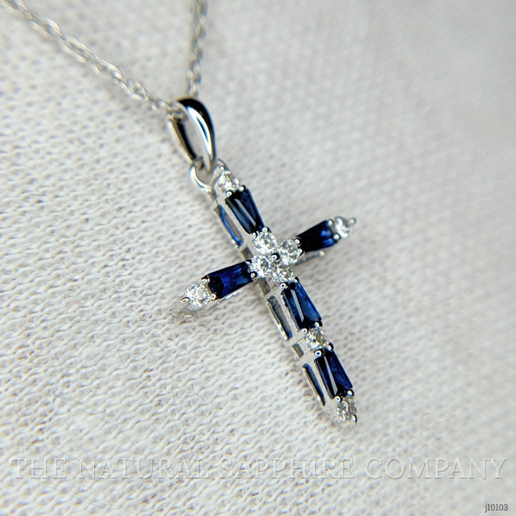 0.25 Ct. Blue Sapphire and Natural Diamond Religious Pendant, 14K White Gold