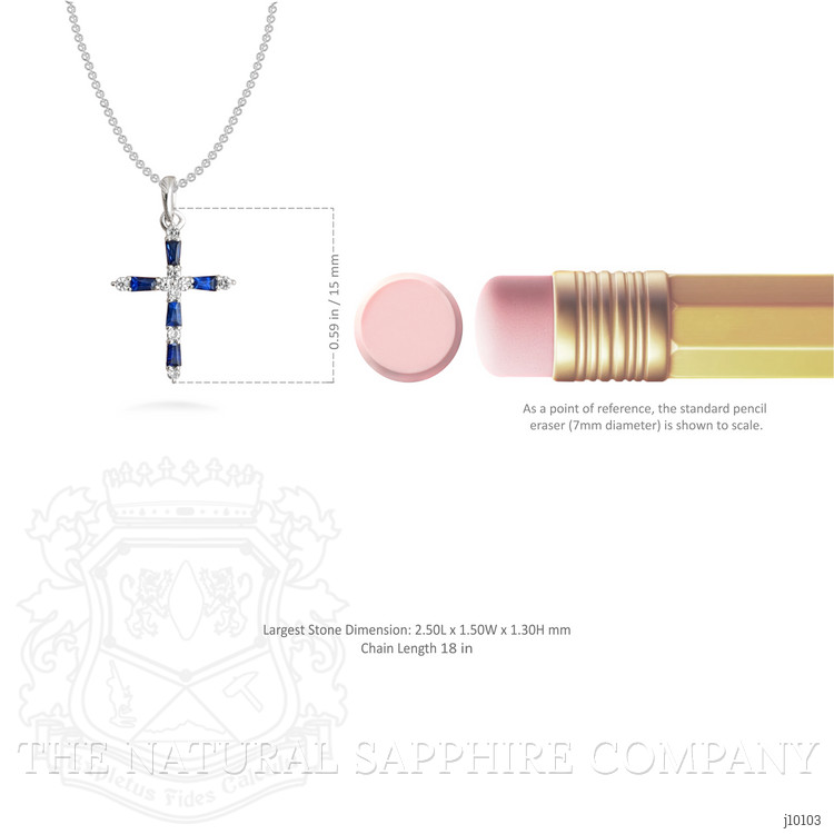0.25 Ct. Blue Sapphire and Natural Diamond Religious Pendant, 14K White Gold