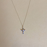 0.25 Ct. Blue Sapphire and Natural Diamond Religious Pendant, 14K White Gold Life Style