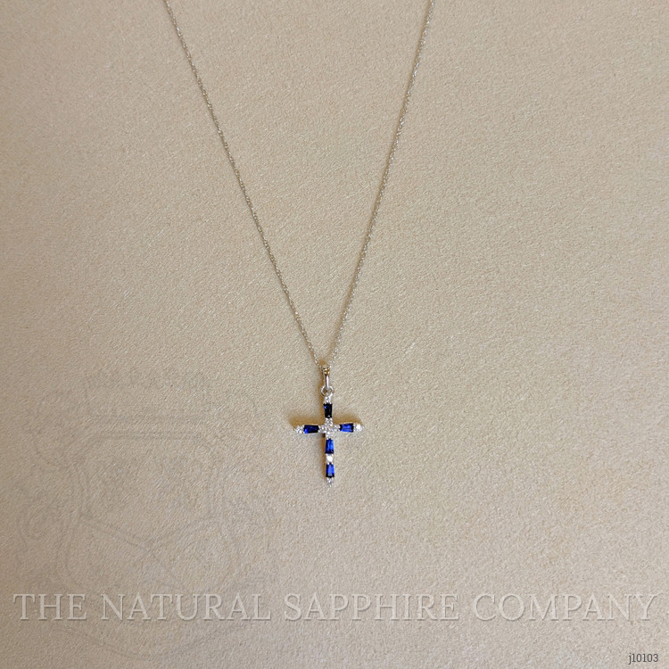 0.25 Ct. Blue Sapphire and Natural Diamond Religious Pendant, 14K White Gold