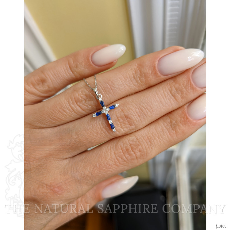0.25 Ct. Blue Sapphire and Natural Diamond Religious Pendant, 14K White Gold