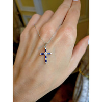 0.25 Ct. Blue Sapphire and Natural Diamond Religious Pendant, 14K White Gold Life Style