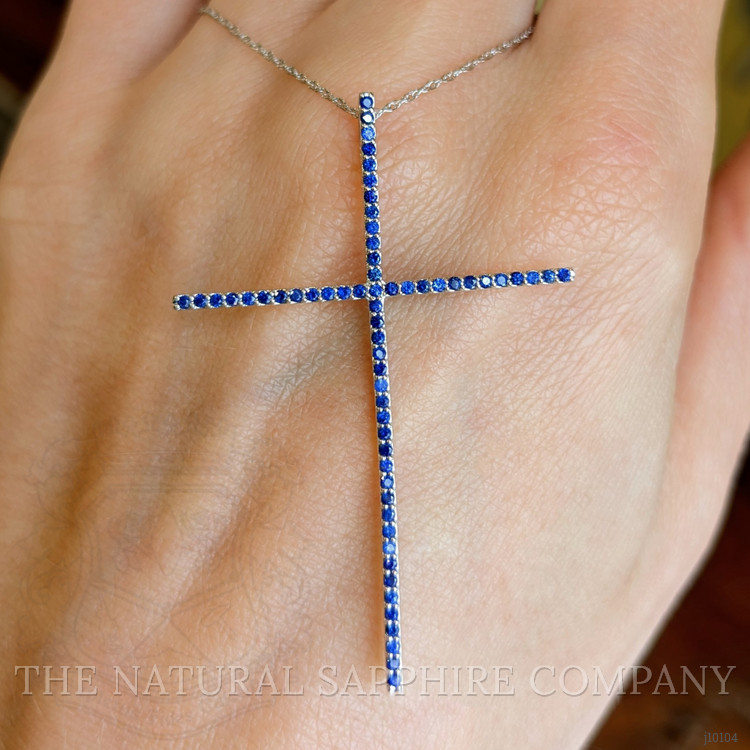 0.94 Ct. Blue Sapphire Religious Pendant, 14K White Gold
