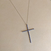 0.94 Ct. Blue Sapphire Religious Pendant, 14K White Gold Life Style