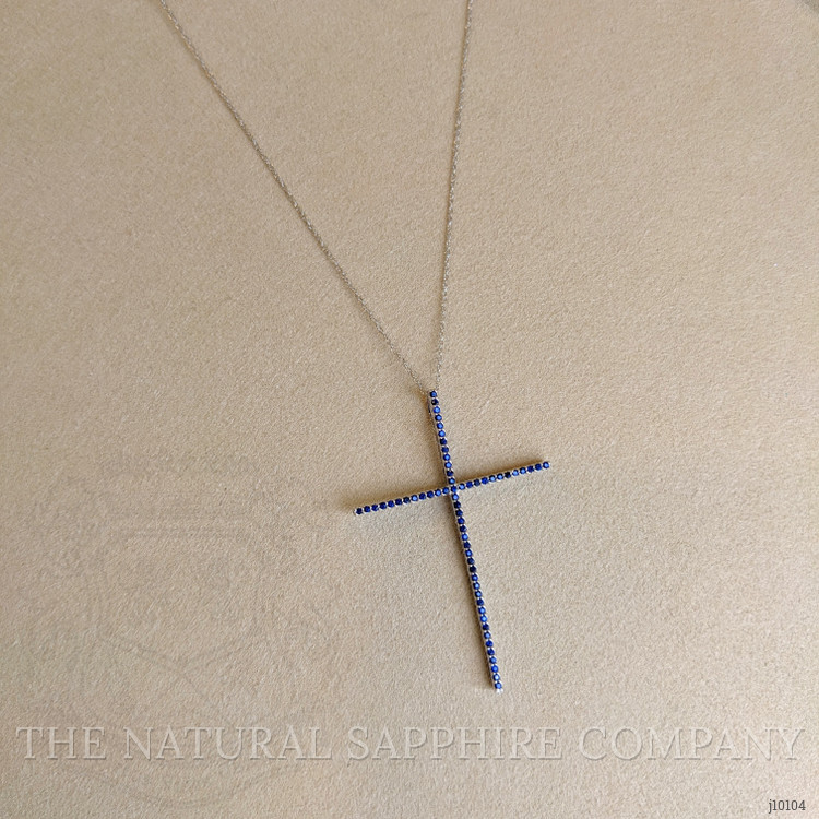 0.94 Ct. Blue Sapphire Religious Pendant, 14K White Gold