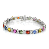 9.60 Ct.Tw. Multi Color Sapphire and Natural Diamond Halo Bracelet, 18K White Gold Video