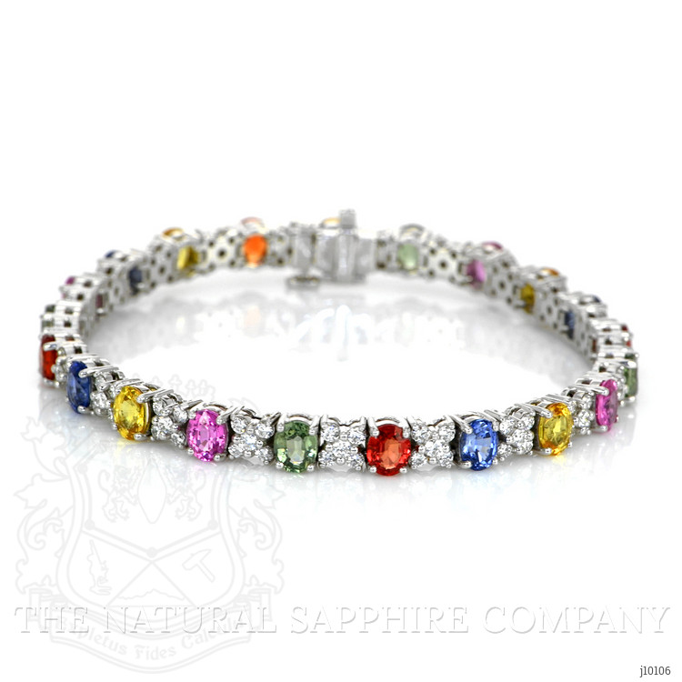 9.60 Ct.Tw. Multi Color Sapphire and Natural Diamond Halo Bracelet, 18K White Gold
