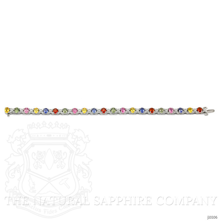 9.60 Ct.Tw. Multi Color Sapphire and Natural Diamond Halo Bracelet, 18K White Gold